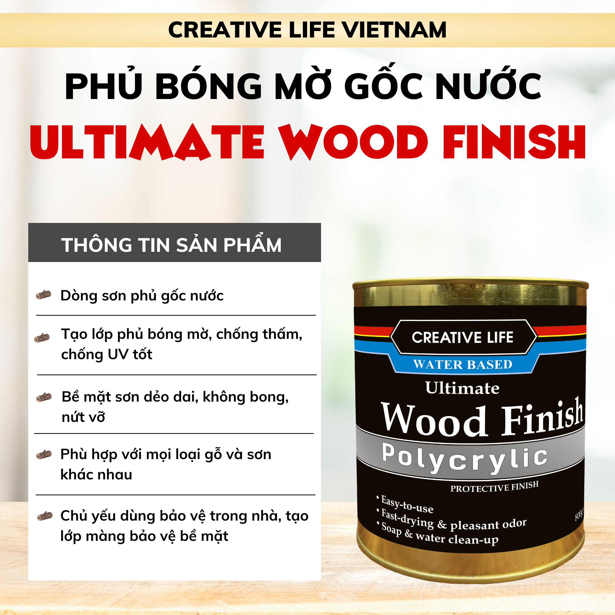 Ultimate Wood Finish - Phủ gốc nước chống nước, bảo vệ gỗ, mờ 75%