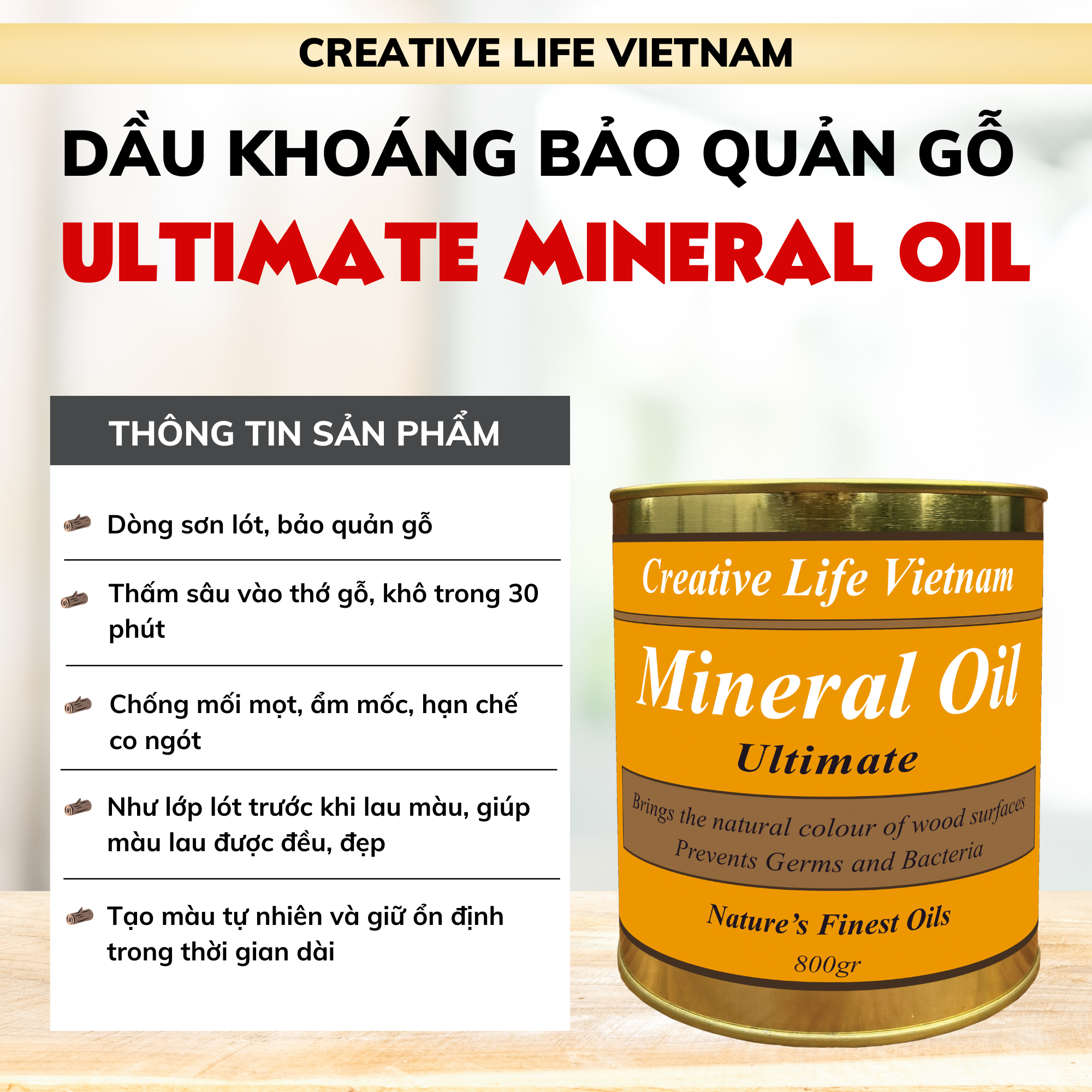 Mineral Oil - Dầu bảo quản, chống mối mọt gỗ