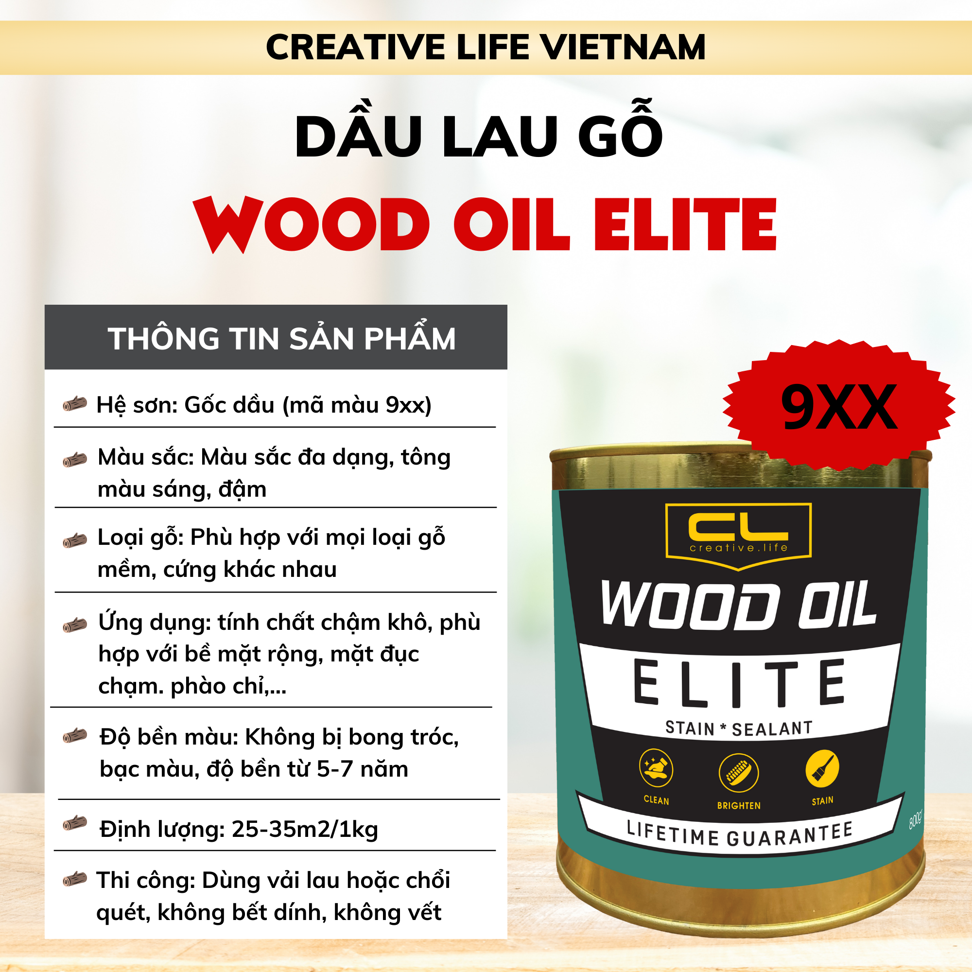 Wood Oil Elite 9xx - Dầu lau màu gốc dầu