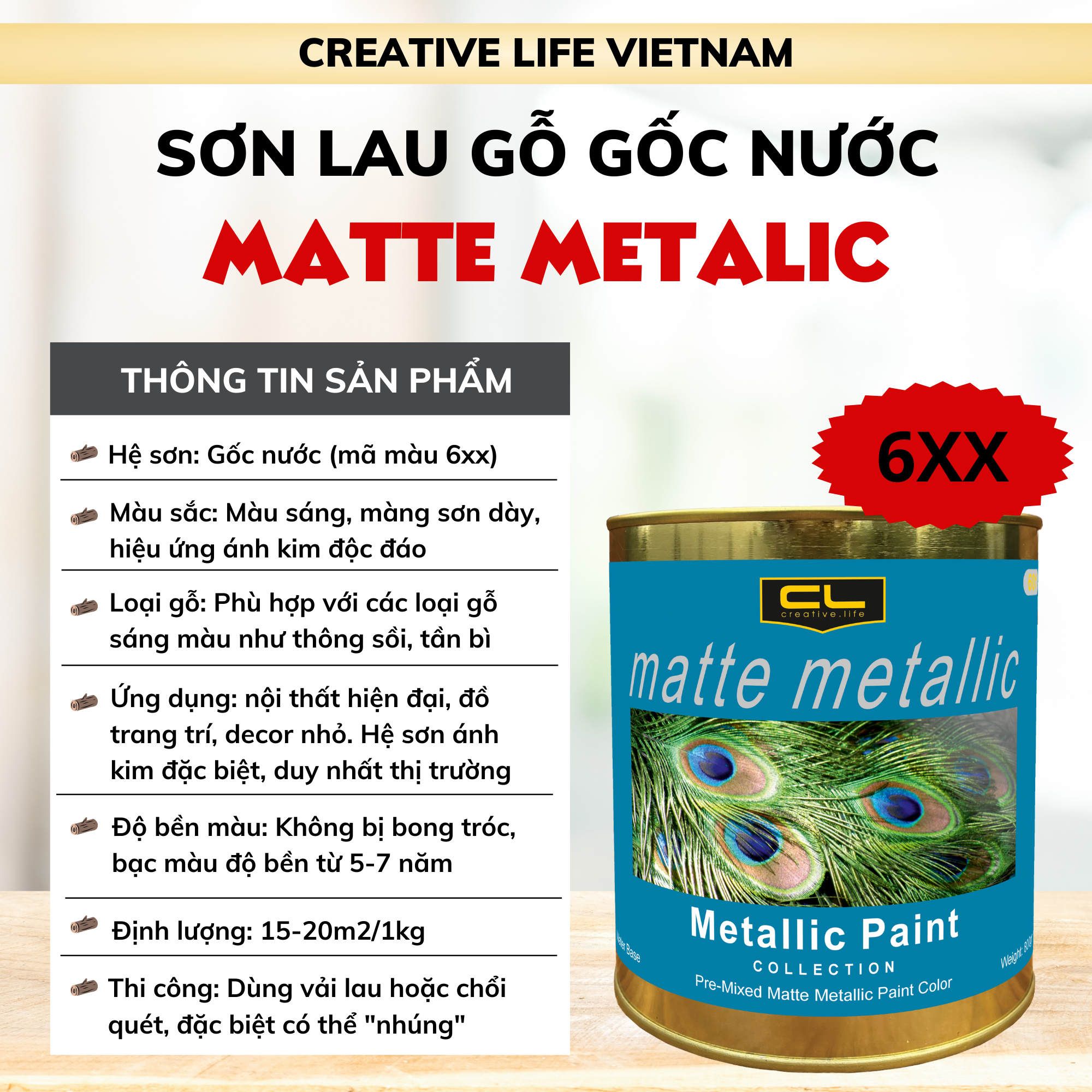 Matte Metallic 6xx - Dầu lau màu gốc nước ánh kim